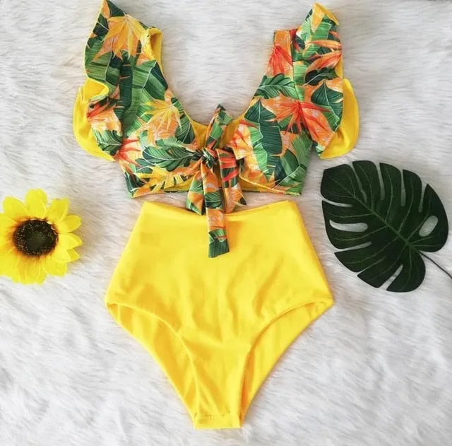 VenusFox High Waist Bikini 2021 Ruffle Swimwear Women Print Sexy Swimsuit Push Up Bikinis Plus Size Bathing Suits Floral Beach Wear