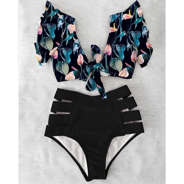 VenusFox High Waist Bikini 2021 Ruffle Swimwear Women Print Sexy Swimsuit Push Up Bikinis Plus Size Bathing Suits Floral Beach Wear