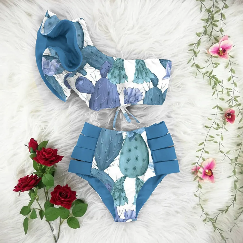 VenusFox High Waist Bikini 2021 Ruffle Swimwear Women Print Sexy Swimsuit Push Up Bikinis Plus Size Bathing Suits Floral Beach Wear