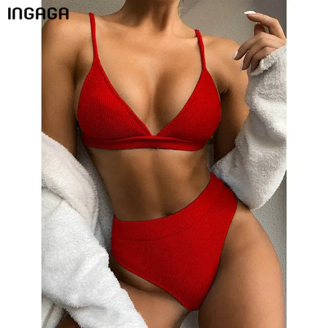VenusFox Push Up Bikinis Women's Swimsuits High Waist Swimwear Women 2021 Ribbed Biquini Bathing Suits Sexy Brazilian Bikini Set