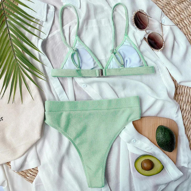 VenusFox Push Up Bikinis Women's Swimsuits High Waist Swimwear Women 2021 Ribbed Biquini Bathing Suits Sexy Brazilian Bikini Set