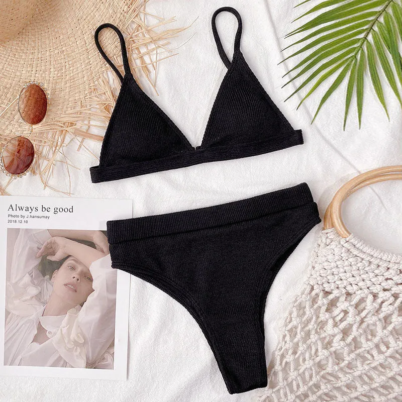 VenusFox Push Up Bikinis Women's Swimsuits High Waist Swimwear Women 2021 Ribbed Biquini Bathing Suits Sexy Brazilian Bikini Set