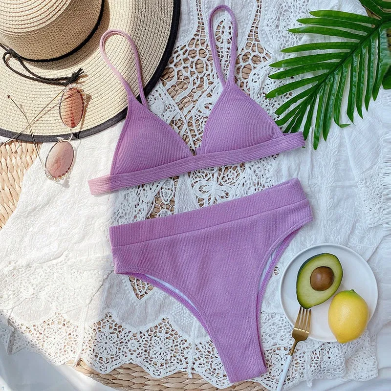 VenusFox Push Up Bikinis Women's Swimsuits High Waist Swimwear Women 2021 Ribbed Biquini Bathing Suits Sexy Brazilian Bikini Set