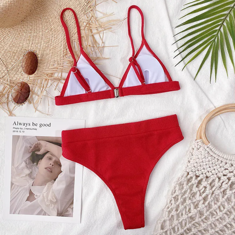 VenusFox Push Up Bikinis Women's Swimsuits High Waist Swimwear Women 2021 Ribbed Biquini Bathing Suits Sexy Brazilian Bikini Set