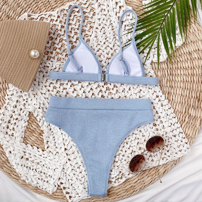 VenusFox Push Up Bikinis Women's Swimsuits High Waist Swimwear Women 2021 Ribbed Biquini Bathing Suits Sexy Brazilian Bikini Set