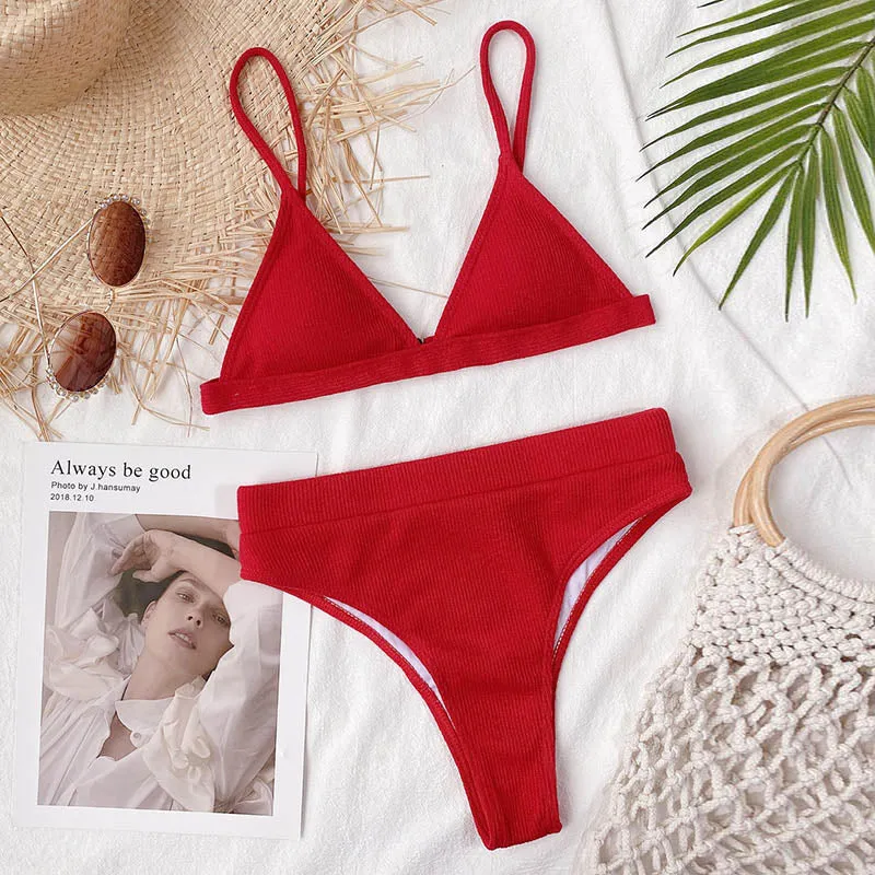 VenusFox Push Up Bikinis Women's Swimsuits High Waist Swimwear Women 2021 Ribbed Biquini Bathing Suits Sexy Brazilian Bikini Set