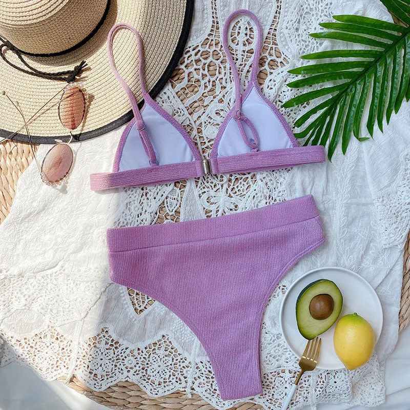 VenusFox Push Up Bikinis Women's Swimsuits High Waist Swimwear Women 2021 Ribbed Biquini Bathing Suits Sexy Brazilian Bikini Set