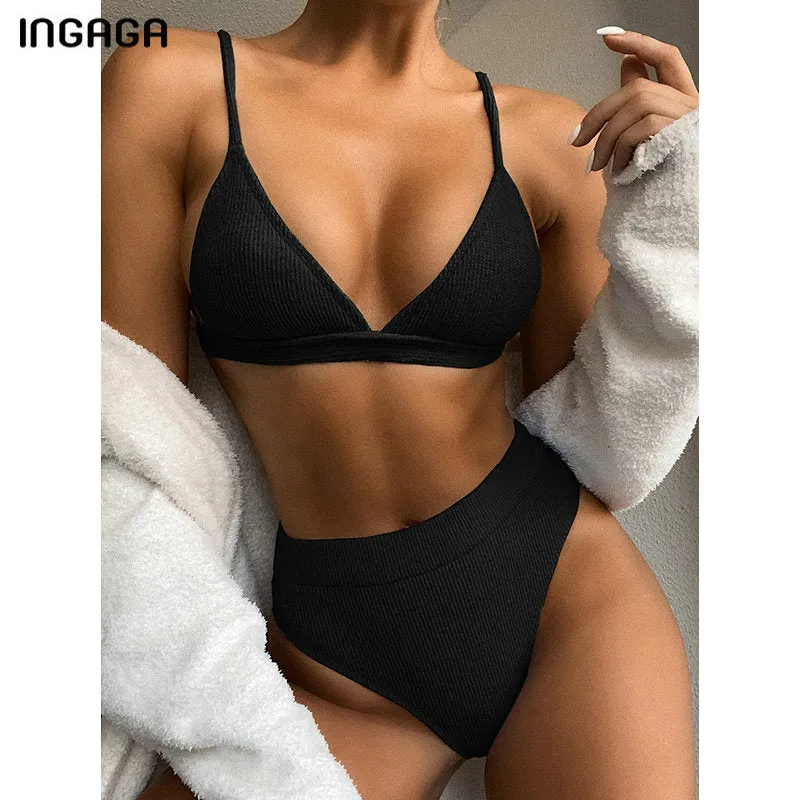 VenusFox Push Up Bikinis Women's Swimsuits High Waist Swimwear Women 2021 Ribbed Biquini Bathing Suits Sexy Brazilian Bikini Set