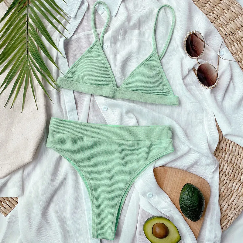 VenusFox Push Up Bikinis Women's Swimsuits High Waist Swimwear Women 2021 Ribbed Biquini Bathing Suits Sexy Brazilian Bikini Set