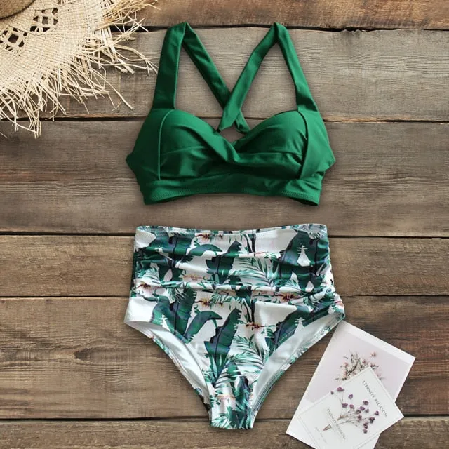 VenusFox Sexy High Waist Bikinis 2021 New Halter Swimwear Women Swimsuit Female Bikini Set Print Bodysuit Bathing Suit Summer Biquini XXL
