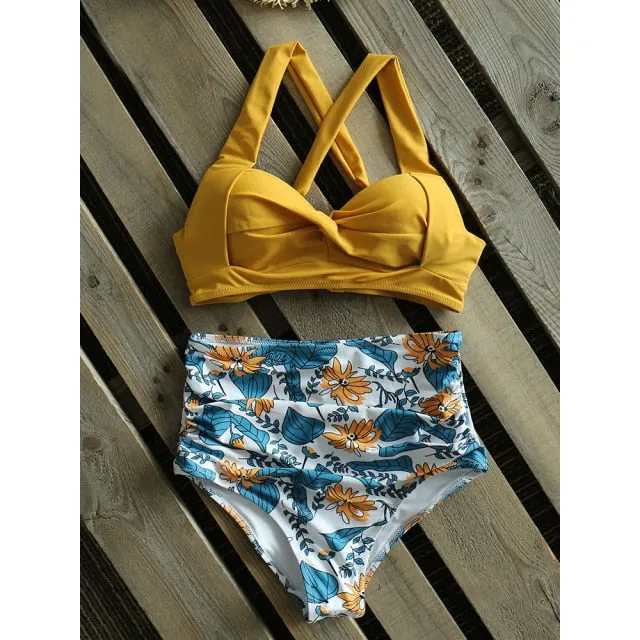 VenusFox Sexy High Waist Bikinis 2021 New Halter Swimwear Women Swimsuit Female Bikini Set Print Bodysuit Bathing Suit Summer Biquini XXL