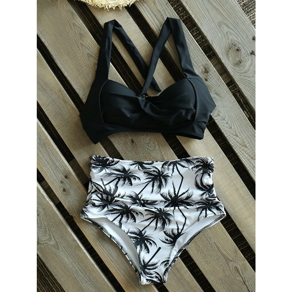 VenusFox Sexy High Waist Bikinis 2021 New Halter Swimwear Women Swimsuit Female Bikini Set Print Bodysuit Bathing Suit Summer Biquini XXL