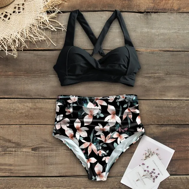 VenusFox Sexy High Waist Bikinis 2021 New Halter Swimwear Women Swimsuit Female Bikini Set Print Bodysuit Bathing Suit Summer Biquini XXL