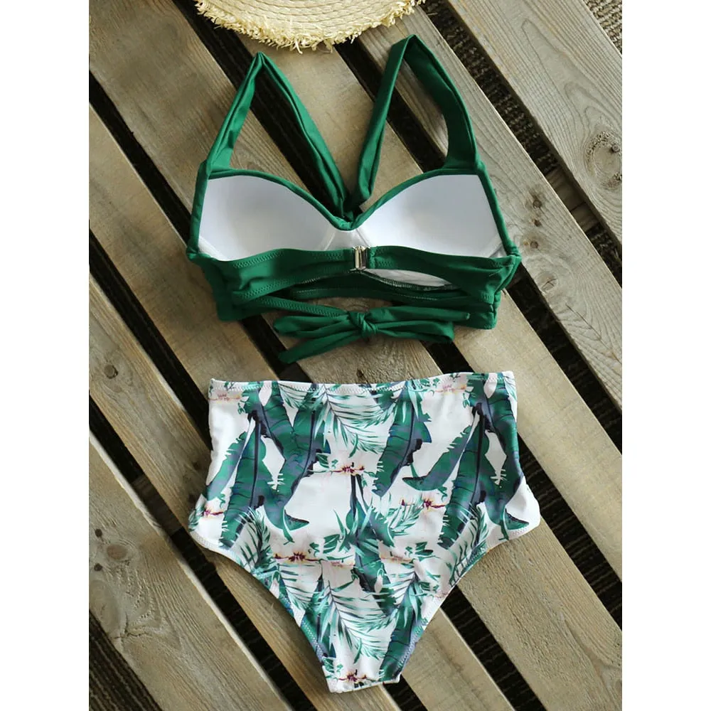 VenusFox Sexy High Waist Bikinis 2021 New Halter Swimwear Women Swimsuit Female Bikini Set Print Bodysuit Bathing Suit Summer Biquini XXL