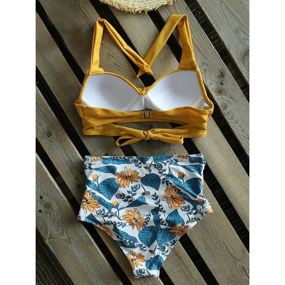 VenusFox Sexy High Waist Bikinis 2021 New Halter Swimwear Women Swimsuit Female Bikini Set Print Bodysuit Bathing Suit Summer Biquini XXL