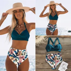 VenusFox Sexy High Waist Bikinis 2021 New Halter Swimwear Women Swimsuit Female Bikini Set Print Bodysuit Bathing Suit Summer Biquini XXL