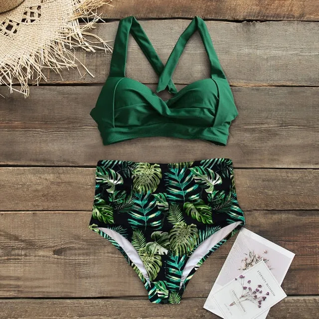 VenusFox Sexy High Waist Bikinis 2021 New Halter Swimwear Women Swimsuit Female Bikini Set Print Bodysuit Bathing Suit Summer Biquini XXL
