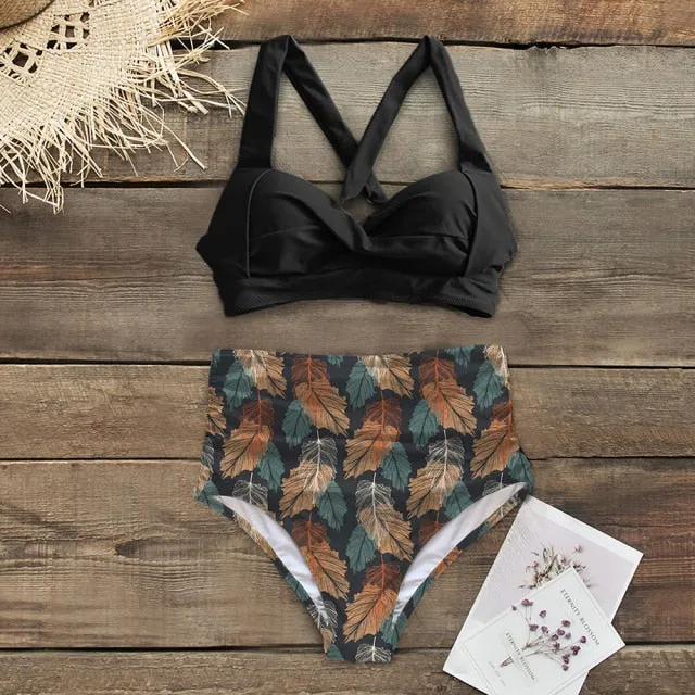 VenusFox Sexy High Waist Bikinis 2021 New Halter Swimwear Women Swimsuit Female Bikini Set Print Bodysuit Bathing Suit Summer Biquini XXL