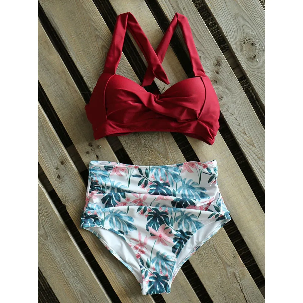 VenusFox Sexy High Waist Bikinis 2021 New Halter Swimwear Women Swimsuit Female Bikini Set Print Bodysuit Bathing Suit Summer Biquini XXL