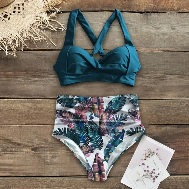 VenusFox Sexy High Waist Bikinis 2021 New Halter Swimwear Women Swimsuit Female Bikini Set Print Bodysuit Bathing Suit Summer Biquini XXL