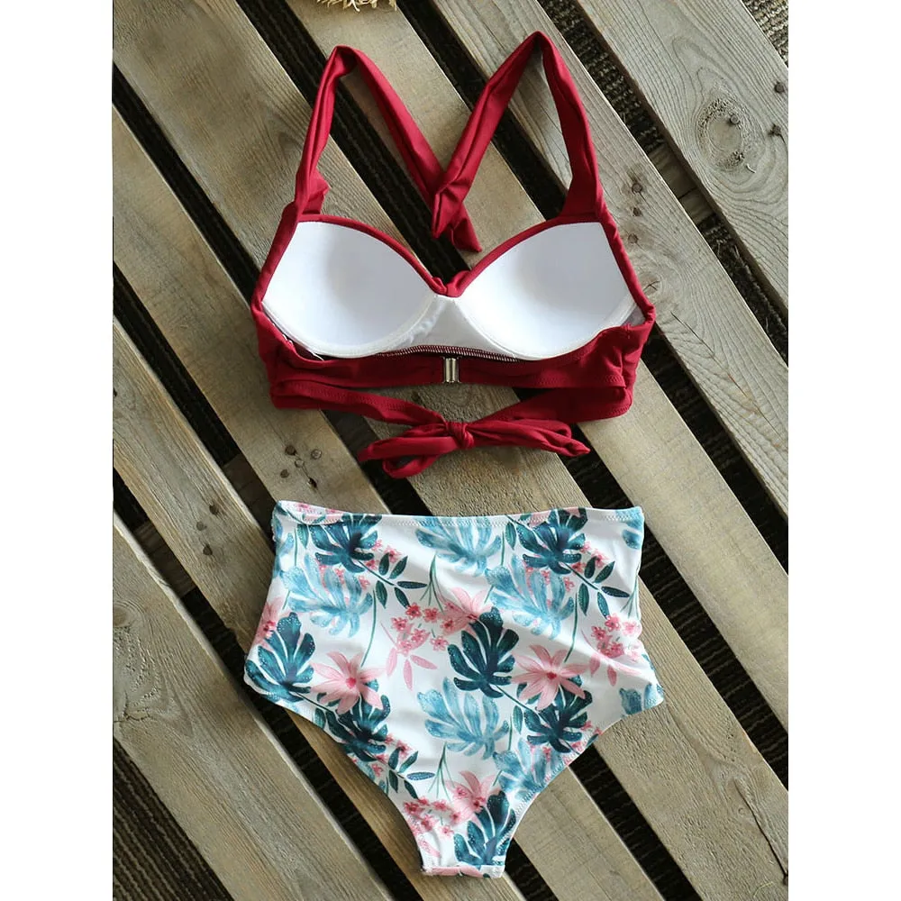 VenusFox Sexy High Waist Bikinis 2021 New Halter Swimwear Women Swimsuit Female Bikini Set Print Bodysuit Bathing Suit Summer Biquini XXL