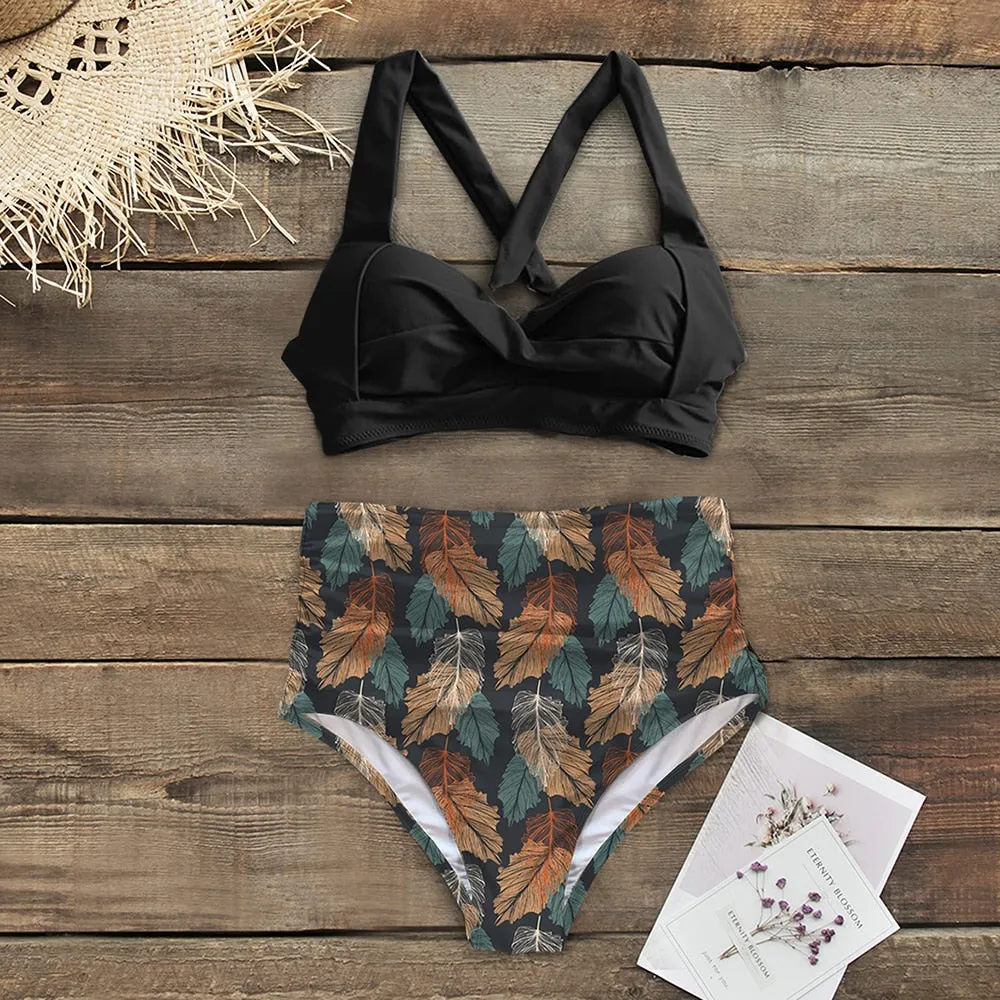VenusFox Sexy High Waist Bikinis 2021 New Halter Swimwear Women Swimsuit Female Bikini Set Print Bodysuit Bathing Suit Summer Biquini XXL