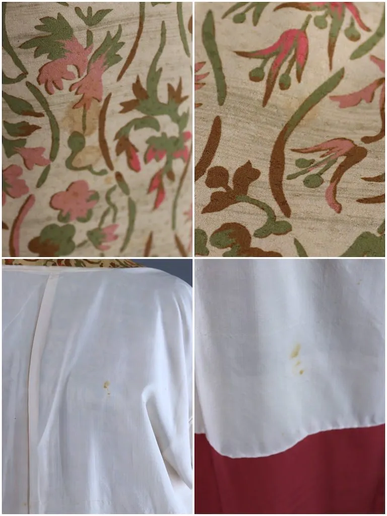 Vintage Autumn Vines Print Silk Kimono Robe