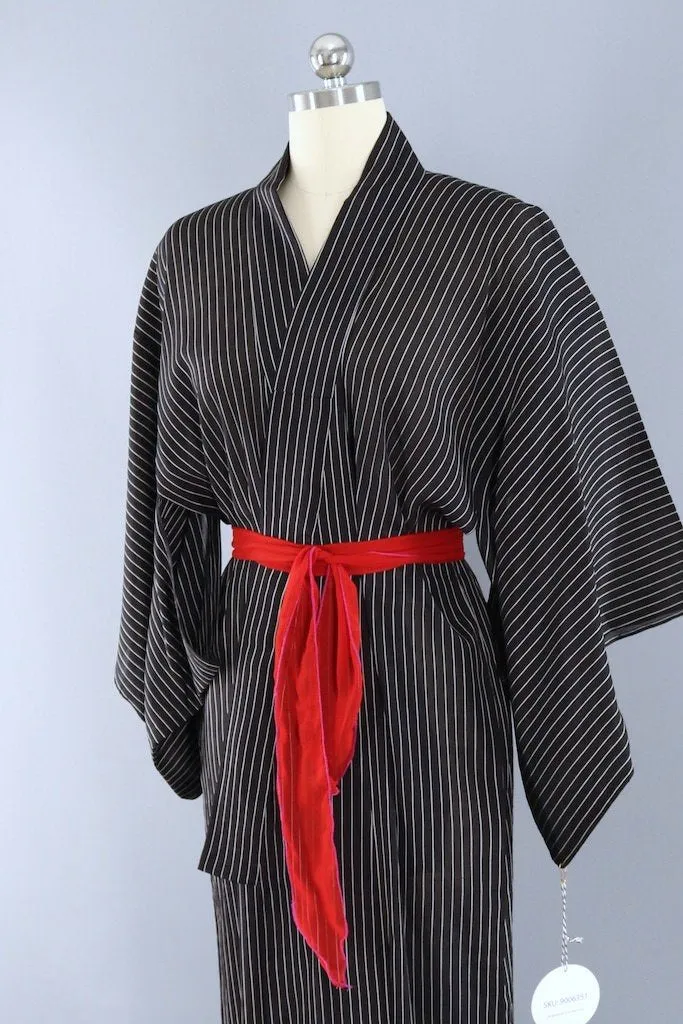 Vintage Black & White Striped Kimono