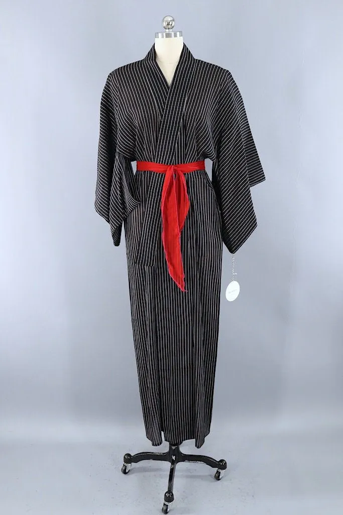 Vintage Black & White Striped Kimono
