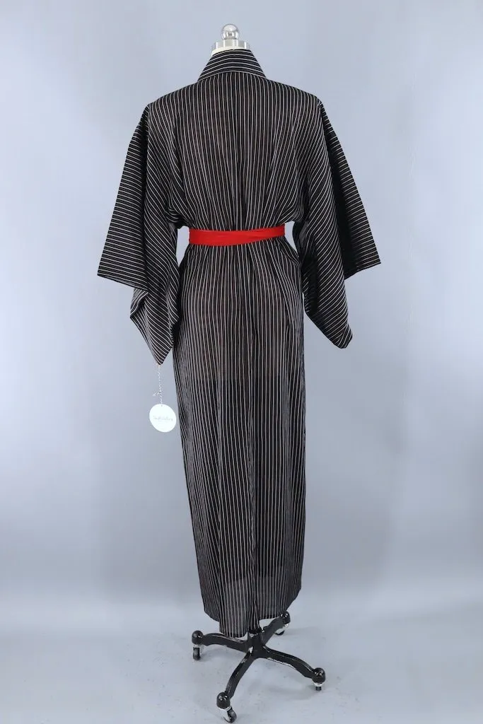 Vintage Black & White Striped Kimono