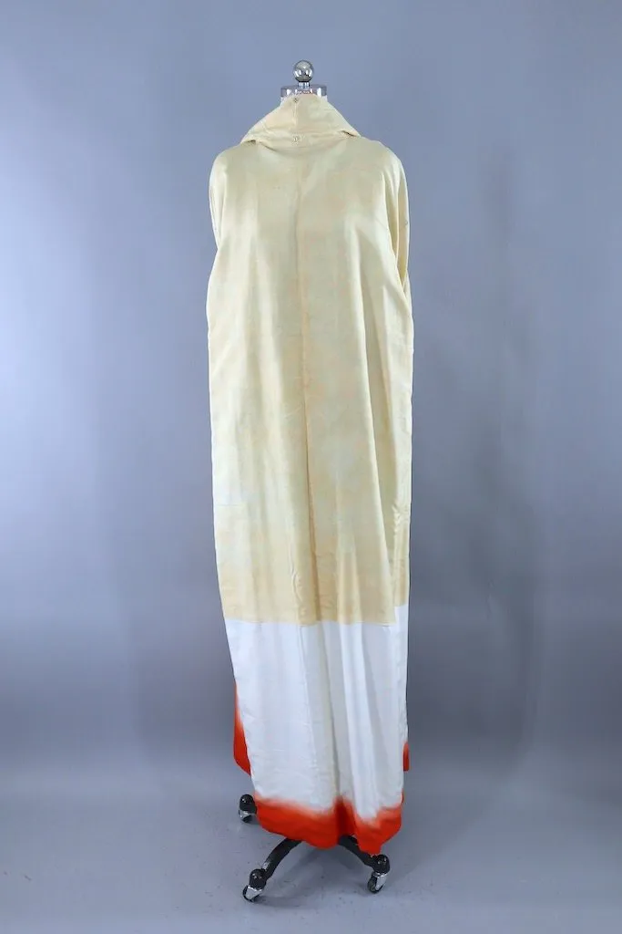 Vintage Blue Rainbow Silk Kimono Robe