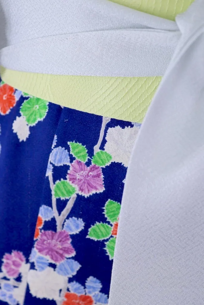 Vintage Blue Shibori Floral Kimono Robe
