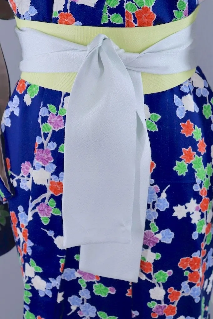 Vintage Blue Shibori Floral Kimono Robe