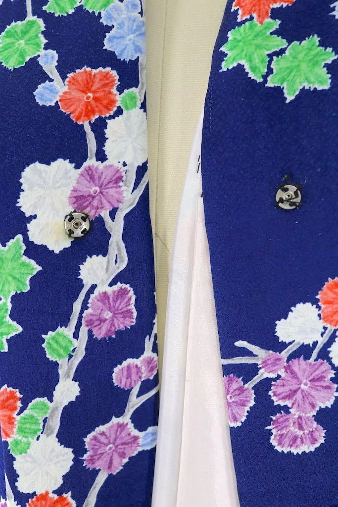 Vintage Blue Shibori Floral Kimono Robe