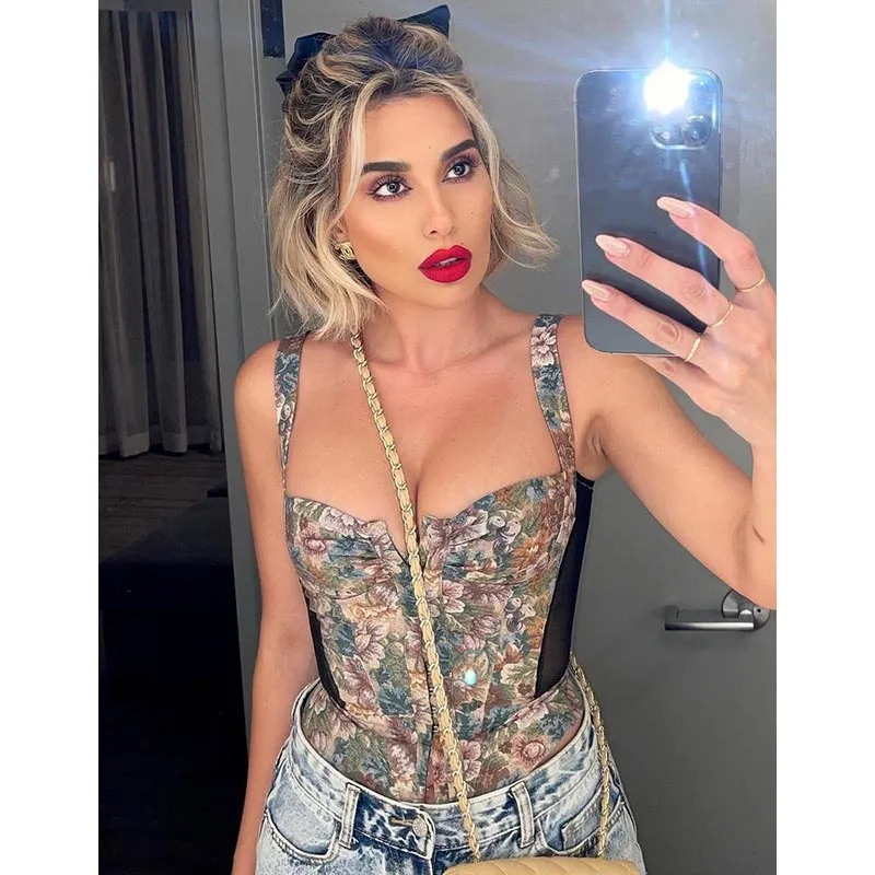 Vintage Floral Printed Busiter Corset Top