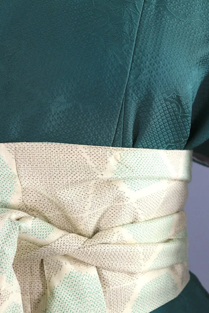 Vintage Forest Green Silk Kimono Robe