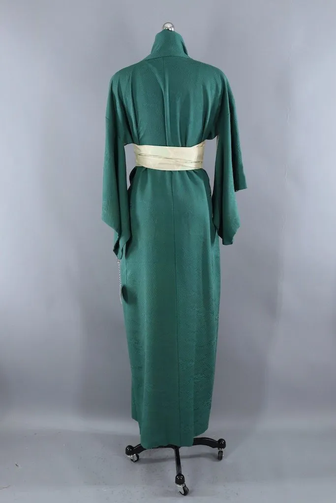 Vintage Forest Green Silk Kimono Robe