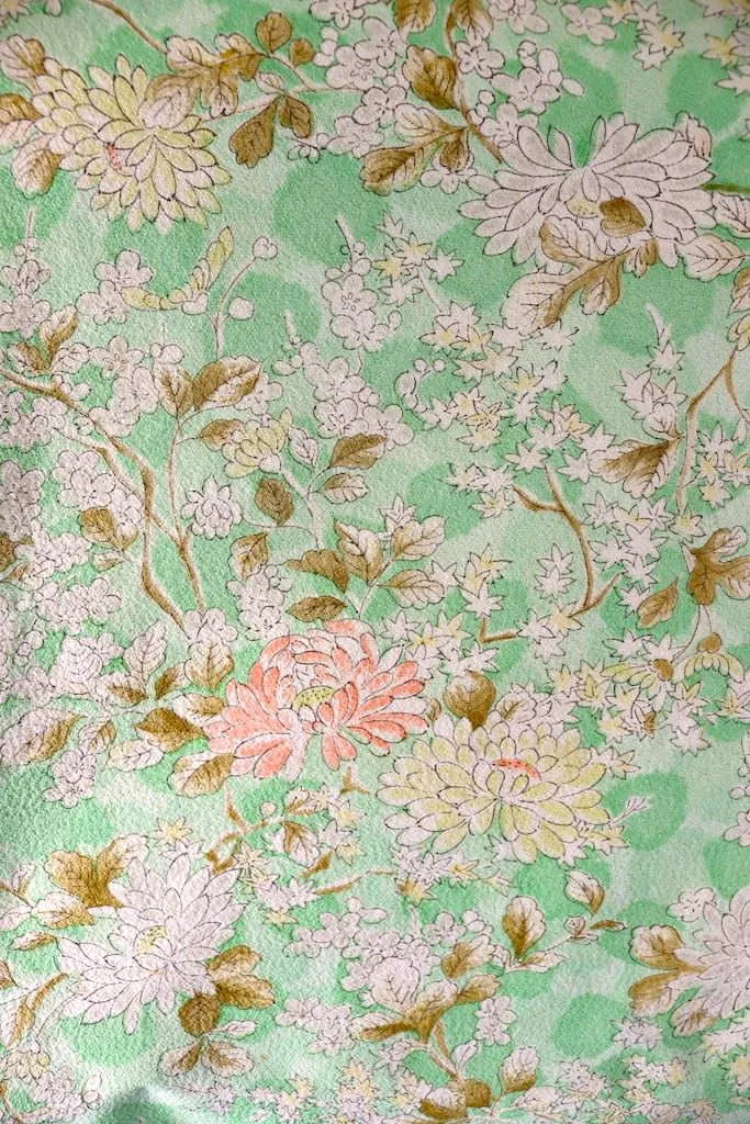 Vintage Green Floral Silk Kimono Robe