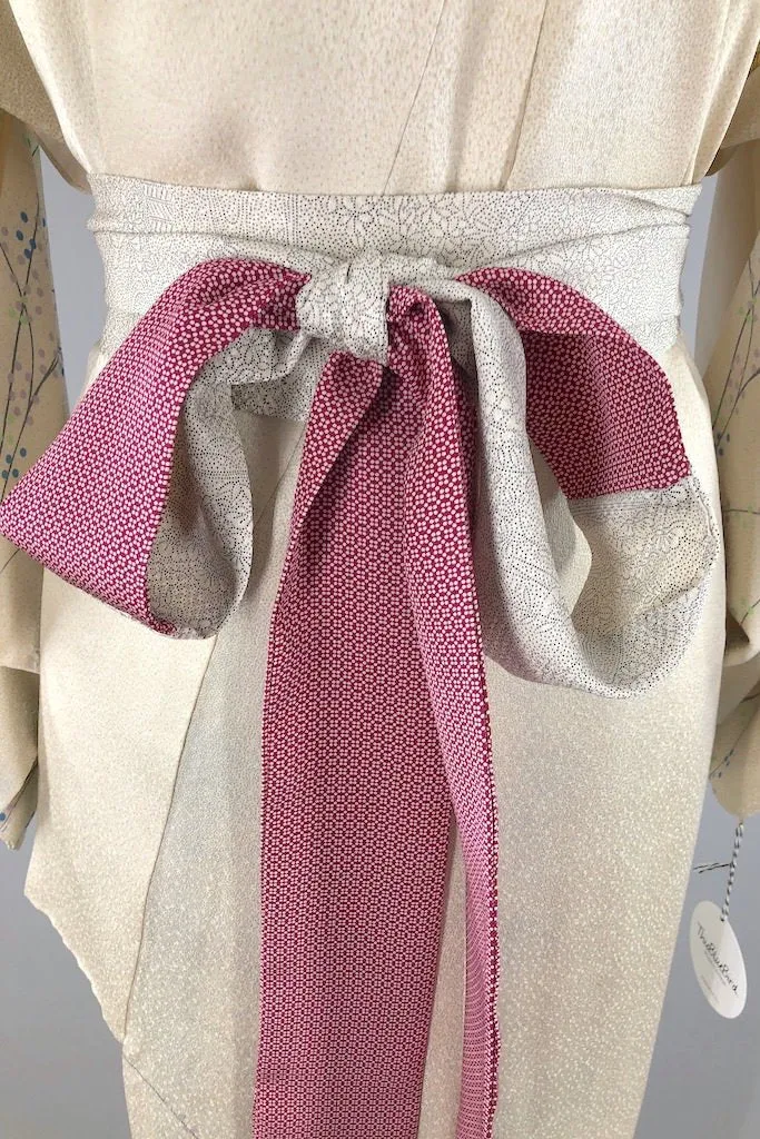 Vintage Ivory Embroidered Phoenix Silk Kimono