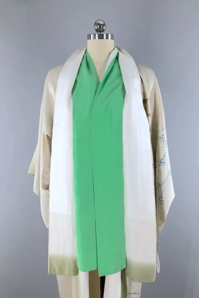 Vintage Ivory Embroidered Phoenix Silk Kimono