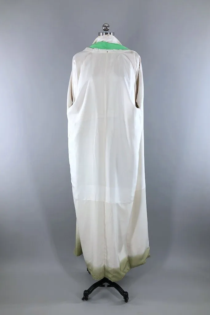 Vintage Ivory Embroidered Phoenix Silk Kimono