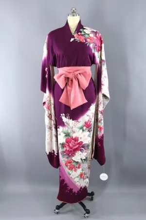 Vintage Purple Floral Furisode Kimono