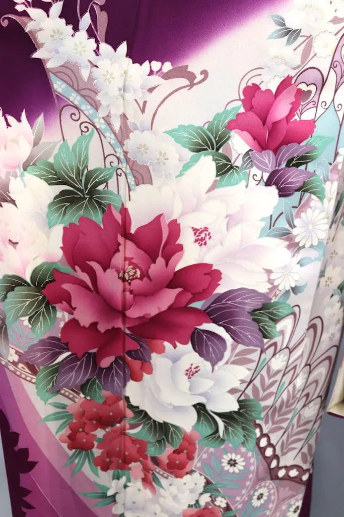 Vintage Purple Floral Furisode Kimono