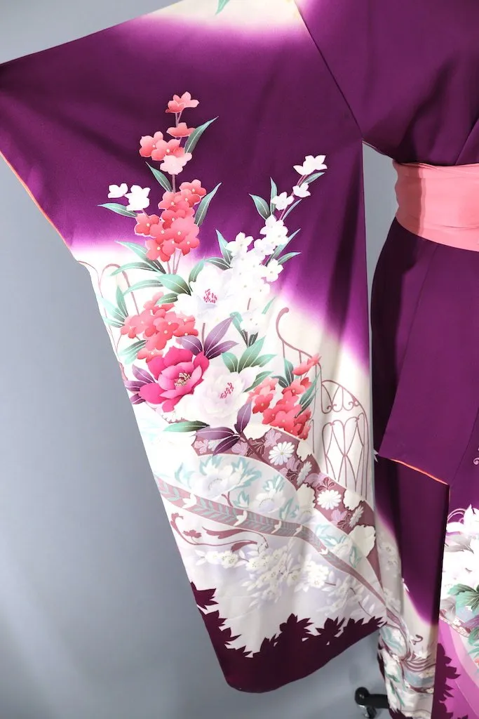 Vintage Purple Floral Furisode Kimono