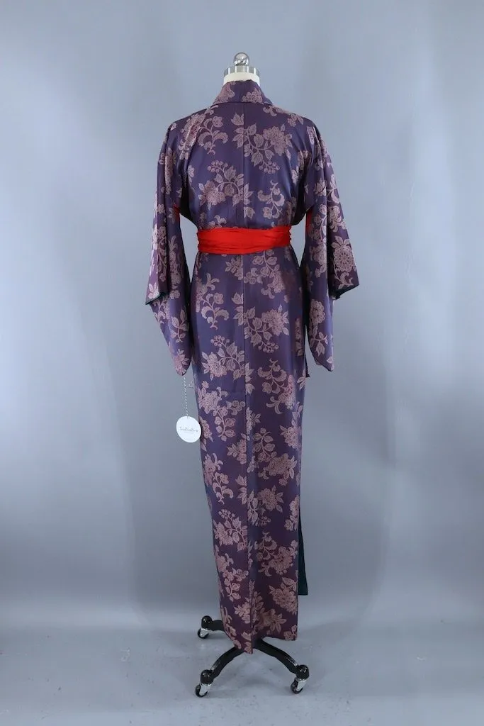 Vintage Purple Silk Kimono Robe