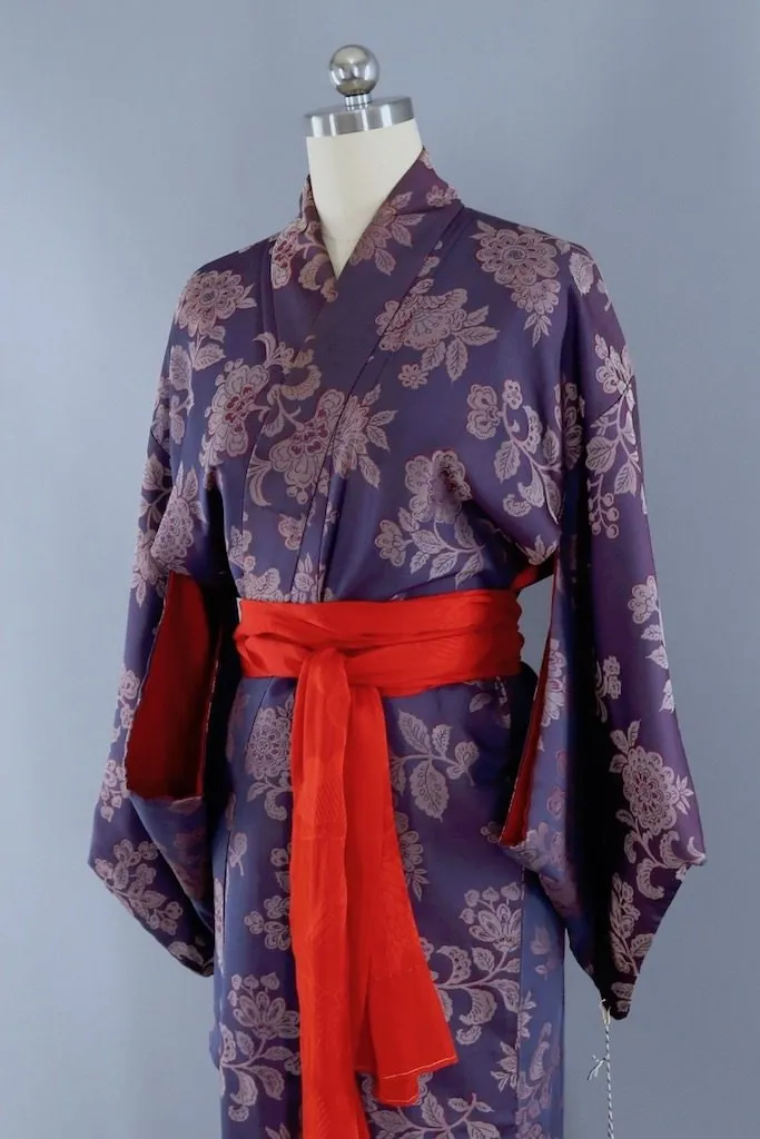 Vintage Purple Silk Kimono Robe
