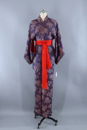 Vintage Purple Silk Kimono Robe