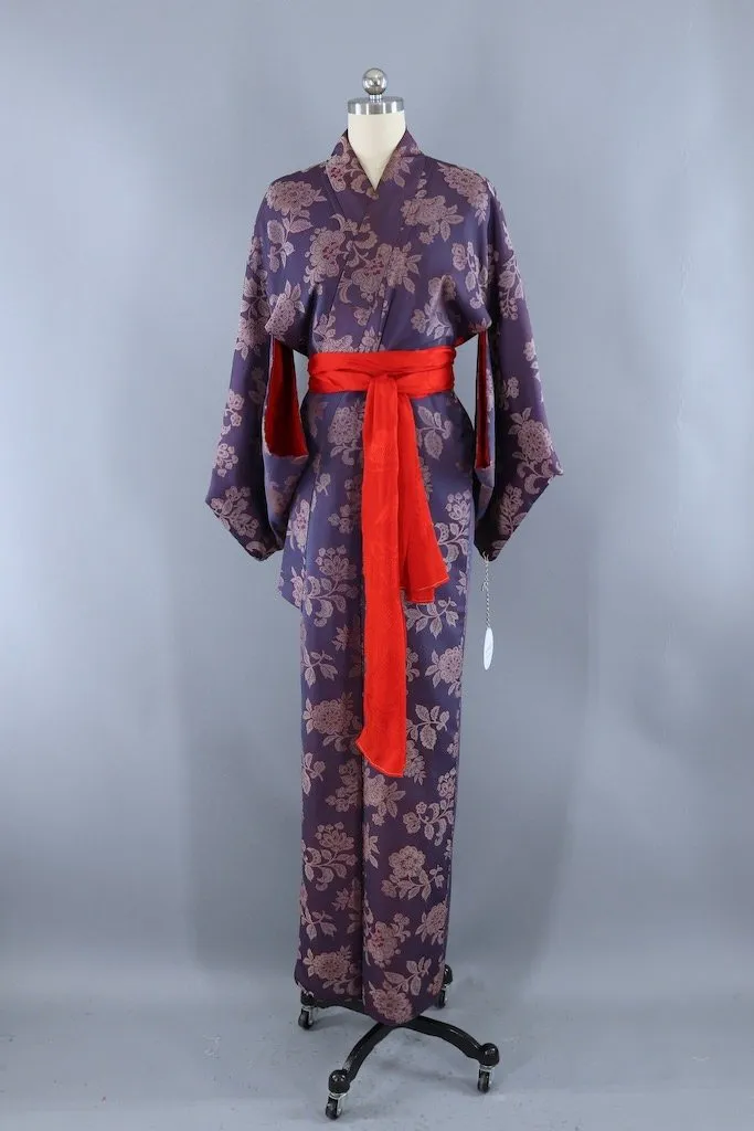 Vintage Purple Silk Kimono Robe