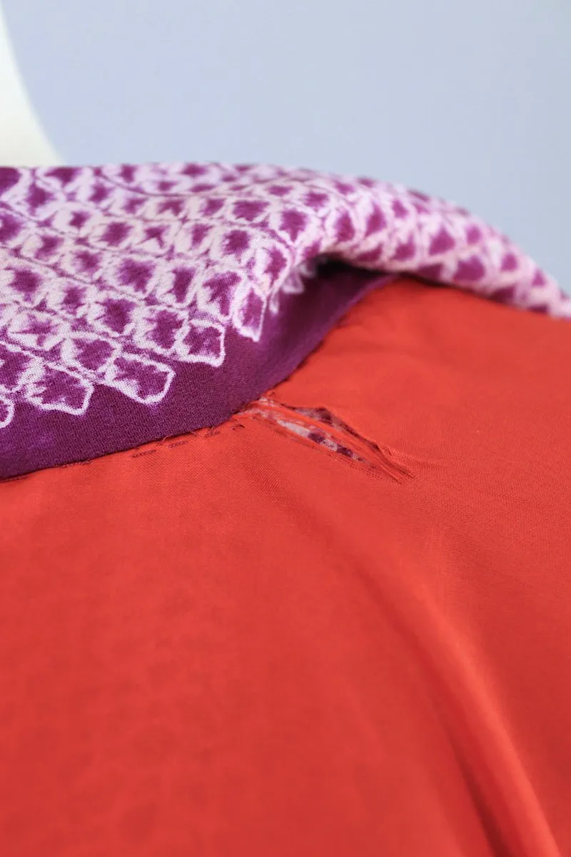 Vintage Silk Kimono Robe / Purple and White Shibori