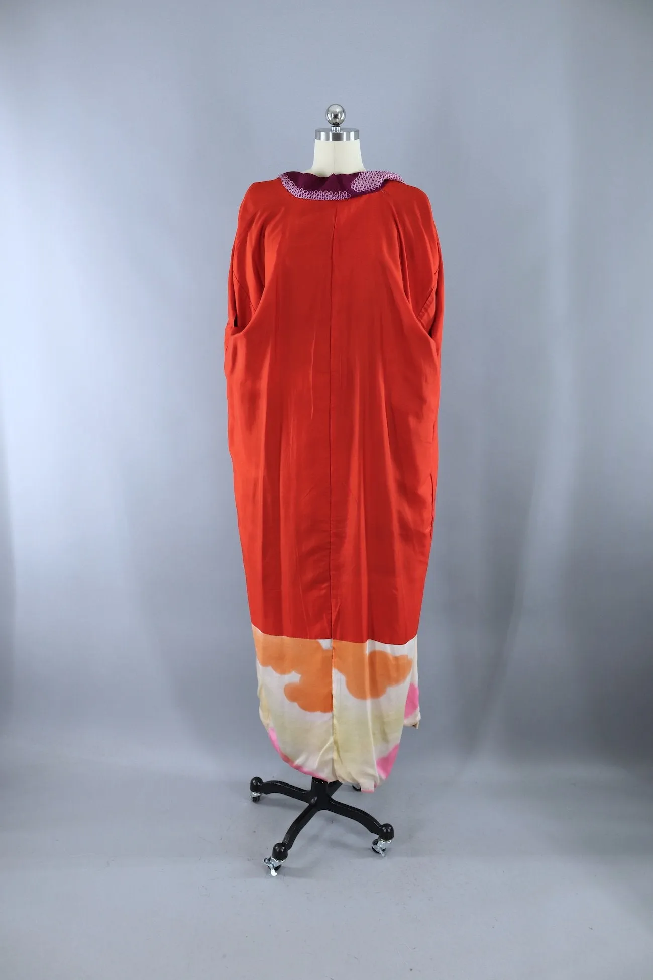Vintage Silk Kimono Robe / Purple and White Shibori